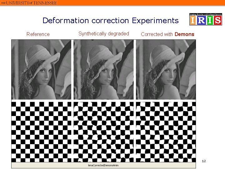 Deformation correction Experiments Reference Synthetically degraded Corrected with Demons 12 