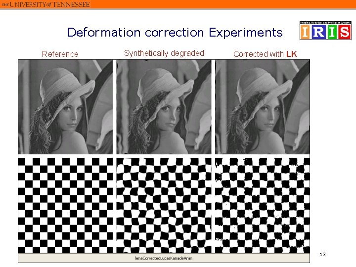 Deformation correction Experiments Reference Synthetically degraded Corrected with LK 13 