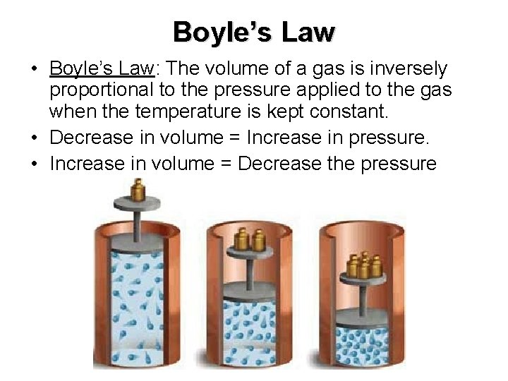 Boyle’s Law • Boyle’s Law: The volume of a gas is inversely proportional to