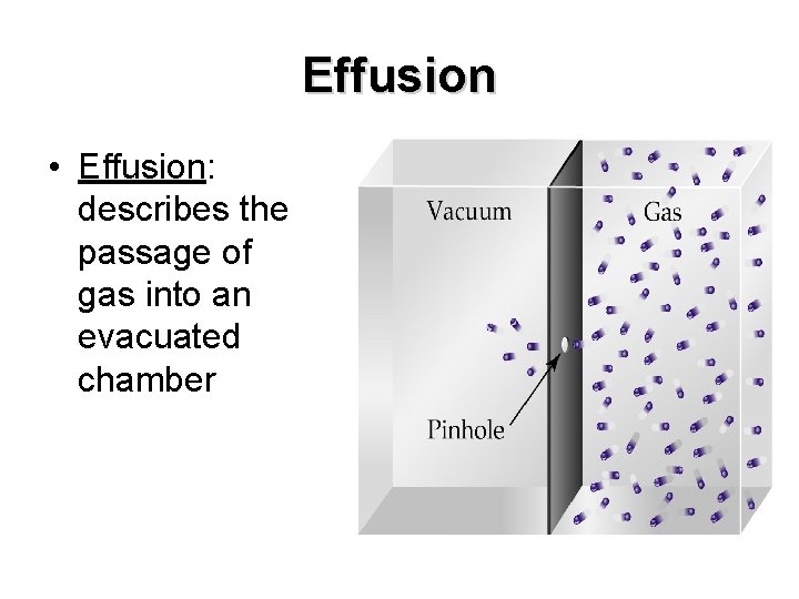 Effusion • Effusion: describes the passage of gas into an evacuated chamber 