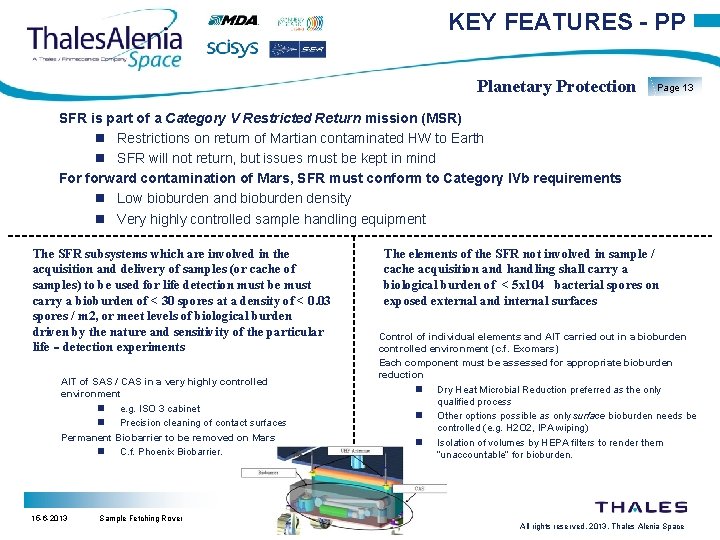 KEY FEATURES - PP Planetary Protection Page 13 SFR is part of a Category