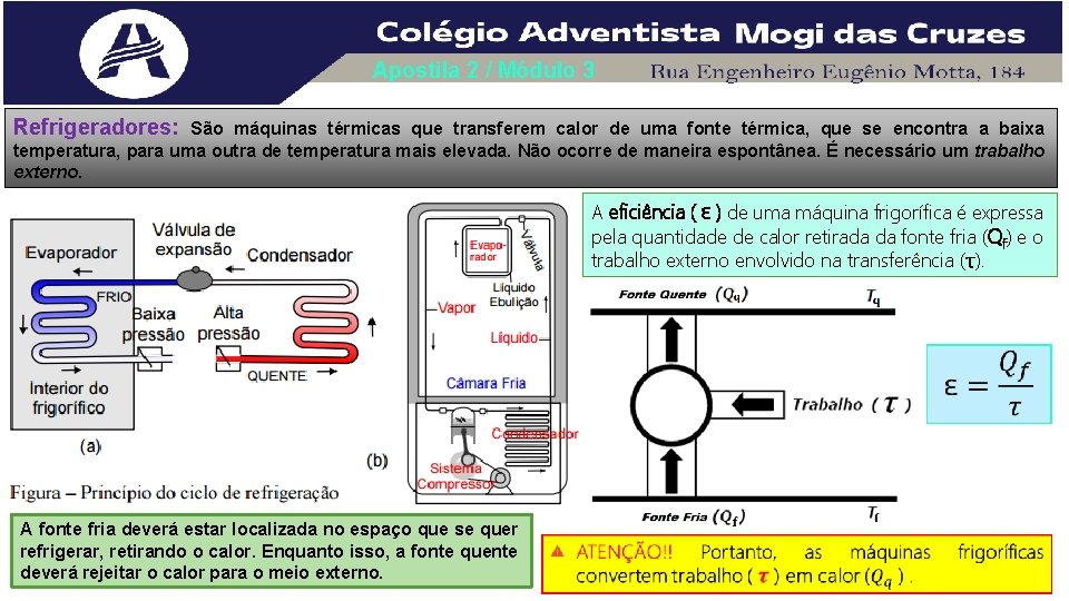 Apostila 2 / Módulo 3 Refrigeradores: São máquinas térmicas que transferem calor de uma Apostila 2 / Módulo 3 Refrigeradores: São máquinas térmicas que transferem calor de uma