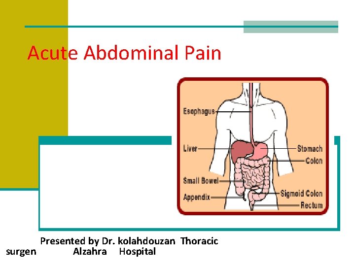 n Acute Abdominal Pain Presented by Dr. kolahdouzan Thoracic surgen Alzahra Hospital 