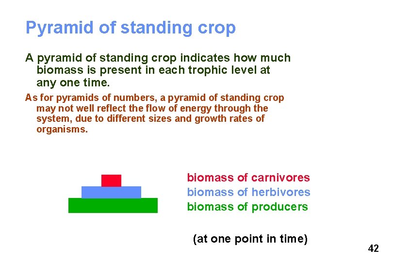 Pyramid of standing crop A pyramid of standing crop indicates how much biomass is