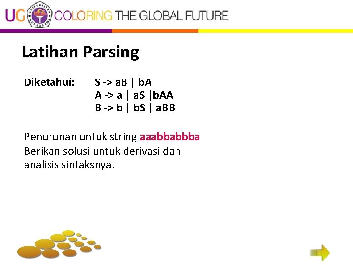 Latihan Parsing Diketahui: S -> a. B | b. A A -> a |