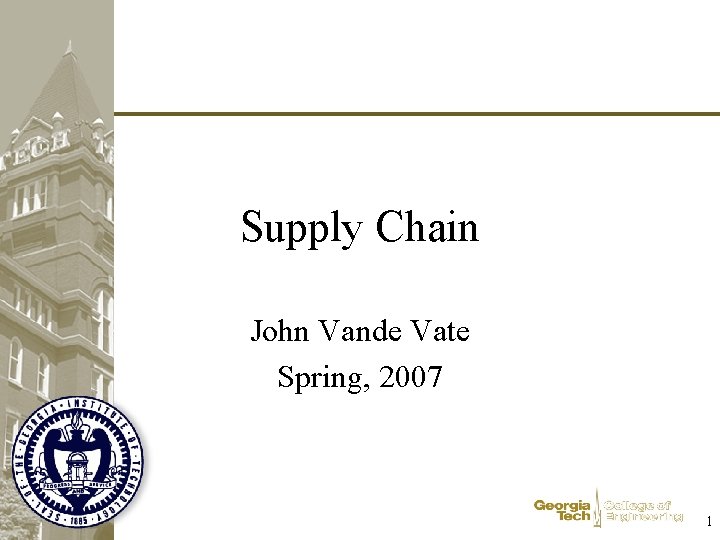 Supply Chain John Vande Vate Spring, 2007 1 
