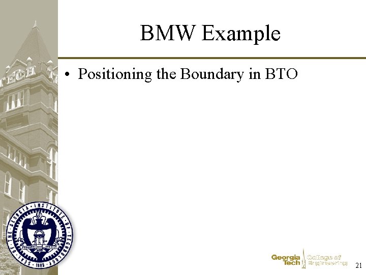 BMW Example • Positioning the Boundary in BTO 21 