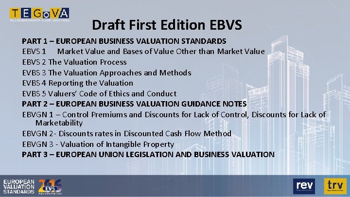 Draft First Edition EBVS PART 1 – EUROPEAN BUSINESS VALUATION STANDARDS EBVS 1 Market