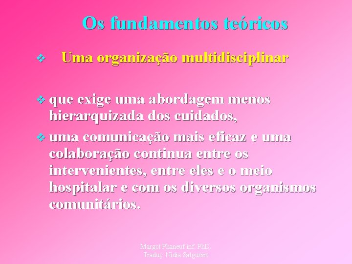 Os fundamentos teóricos v Uma organização multidisciplinar v que exige uma abordagem menos hierarquizada