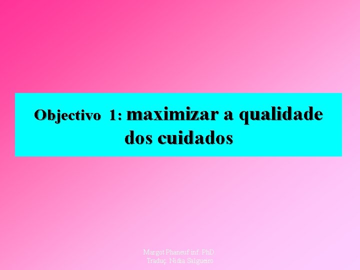 Objectivo 1: maximizar a qualidade dos cuidados Margot Phaneuf inf. Ph. D. Traduç. Nidia