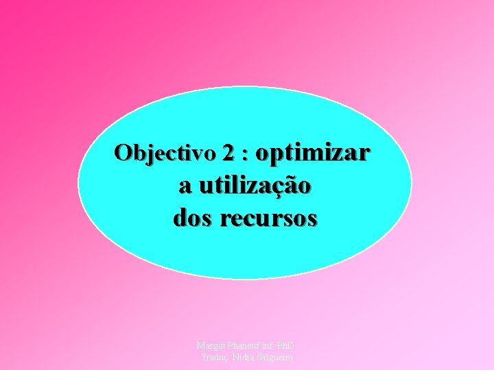 Objectivo 2 : optimizar a utilização dos recursos Margot Phaneuf inf. Ph. D. Traduç.