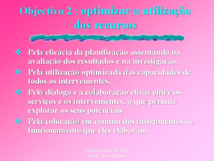 Objectivo 2 : optimizar a utilização dos recursos v Pela eficácia da planificação assentando