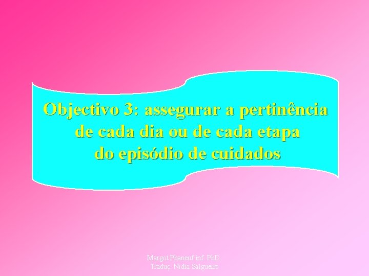 Objectivo 3: assegurar a pertinência de cada dia ou de cada etapa do episódio