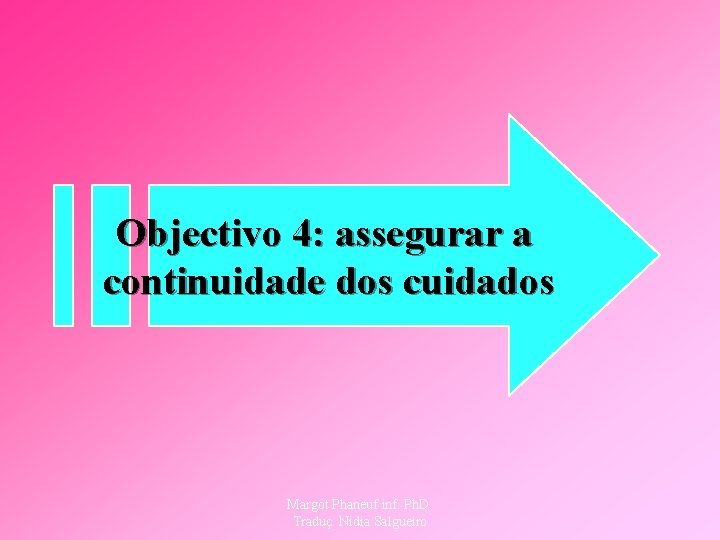 Objectivo 4: assegurar a continuidade dos cuidados Margot Phaneuf inf. Ph. D. Traduç. Nidia