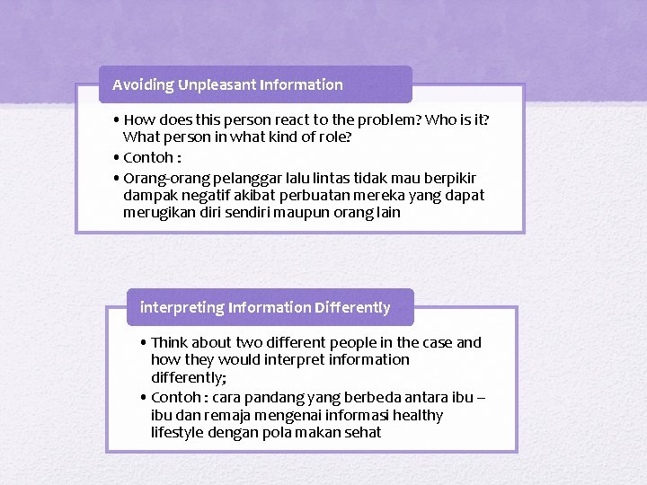 Avoiding Unpleasant Information • How does this person react to the problem? Who is Avoiding Unpleasant Information • How does this person react to the problem? Who is