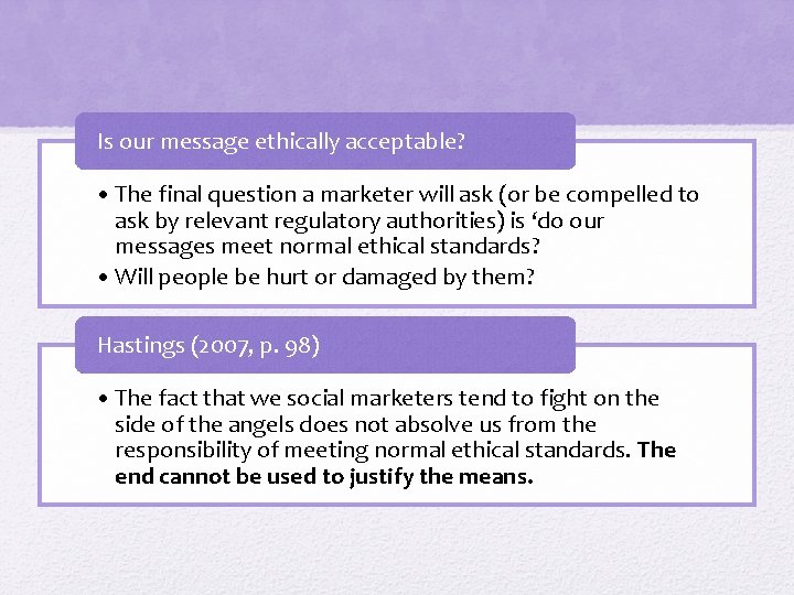 Is our message ethically acceptable? • The final question a marketer will ask (or Is our message ethically acceptable? • The final question a marketer will ask (or