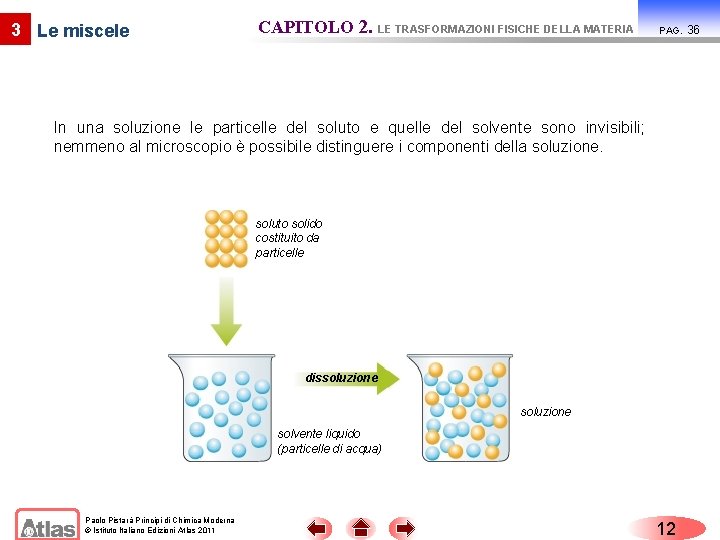 3 Le miscele CAPITOLO 2. LE TRASFORMAZIONI FISICHE DELLA MATERIA PAG. In una soluzione