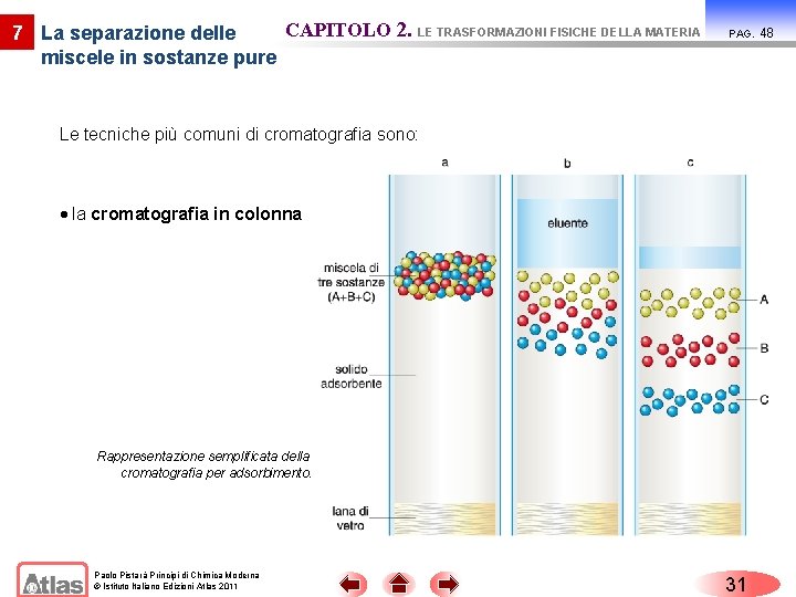 CAPITOLO 2. LE TRASFORMAZIONI FISICHE DELLA MATERIA 7 La separazione delle miscele in sostanze