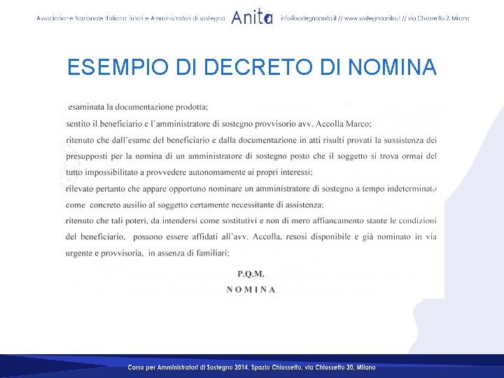 ESEMPIO DI DECRETO DI NOMINA 