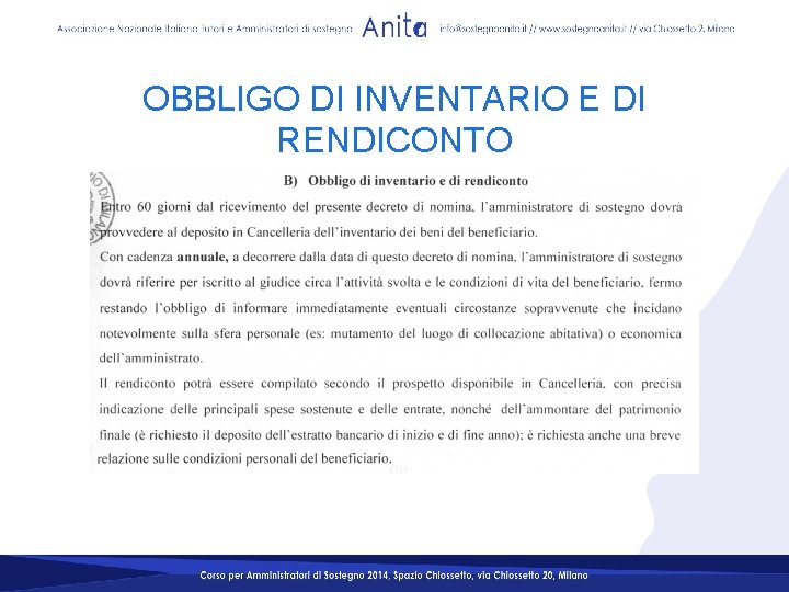 OBBLIGO DI INVENTARIO E DI RENDICONTO 