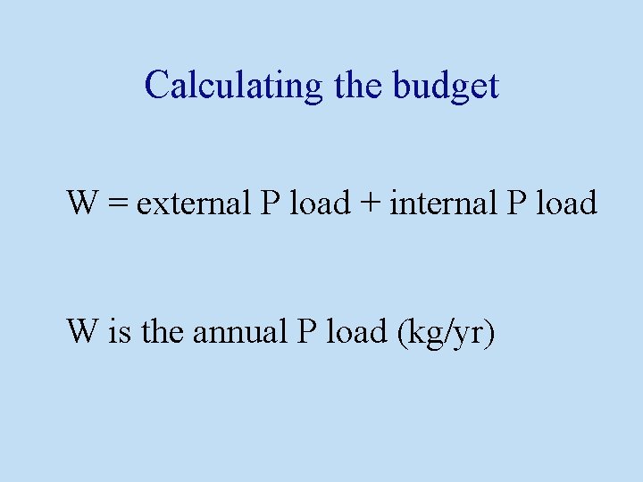 Calculating the budget W = external P load + internal P load W is