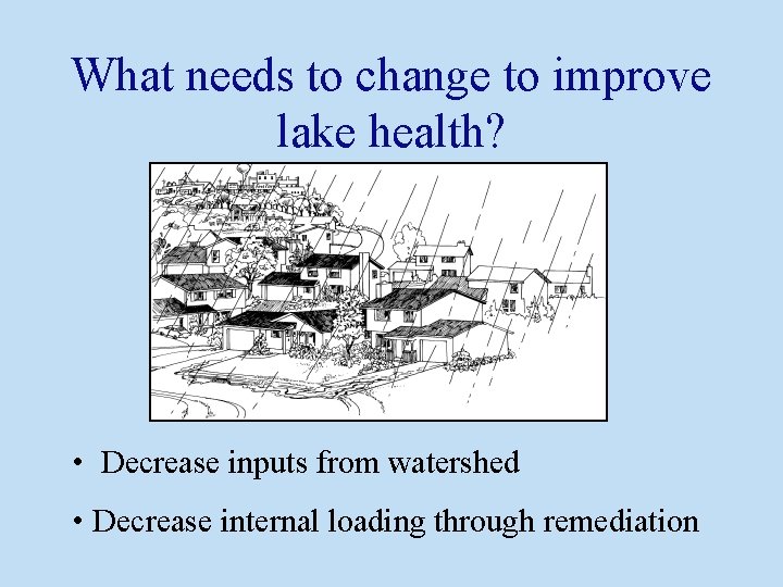 What needs to change to improve lake health? • Decrease inputs from watershed •