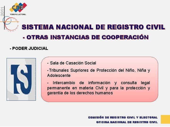 SISTEMA NACIONAL DE REGISTRO CIVIL - OTRAS INSTANCIAS DE COOPERACIÓN - PODER JUDICIAL -