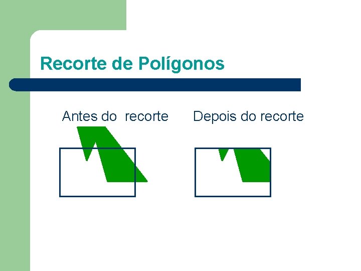 Recorte de Polígonos Antes do recorte Depois do recorte 