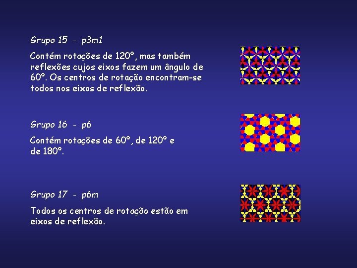 Grupo 15 - p 3 m 1 Contém rotações de 120º, mas também reflexões