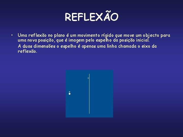 REFLEXÃO • Uma reflexão no plano é um movimento rígido que move um objecto