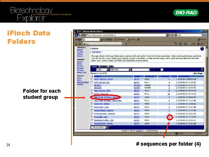 i. Finch Data Folders Folder for each student group 34 # sequences per folder
