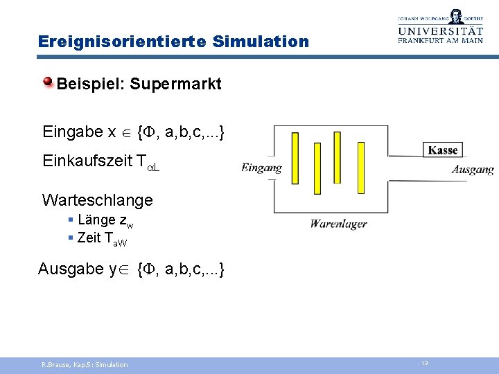 Ereignisorientierte Simulation Beispiel: Supermarkt Eingabe x { , a, b, c, . . .