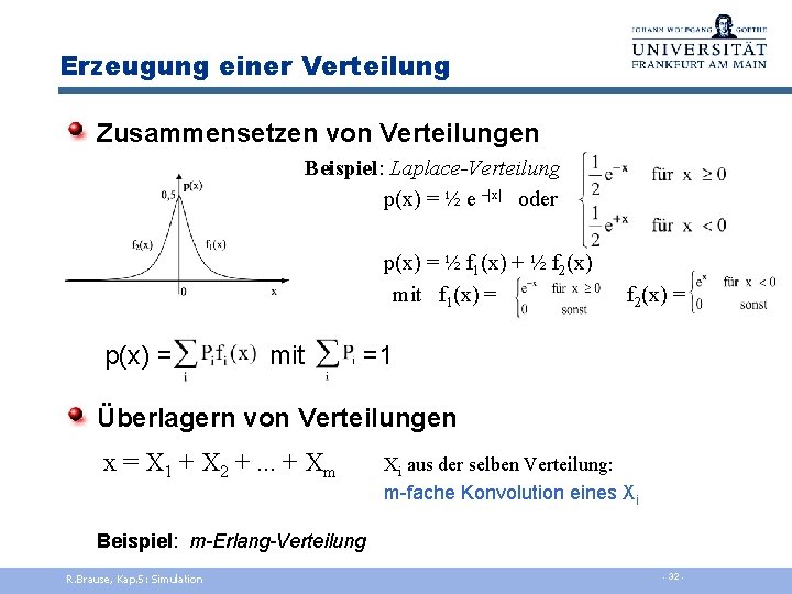 Erzeugung einer Verteilung Zusammensetzen von Verteilungen Beispiel: Laplace-Verteilung p(x) = ½ e –|x| oder