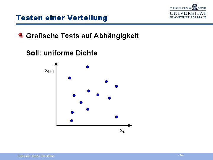 Testen einer Verteilung Grafische Tests auf Abhängigkeit Soll: uniforme Dichte R. Brause, Kap. 5:
