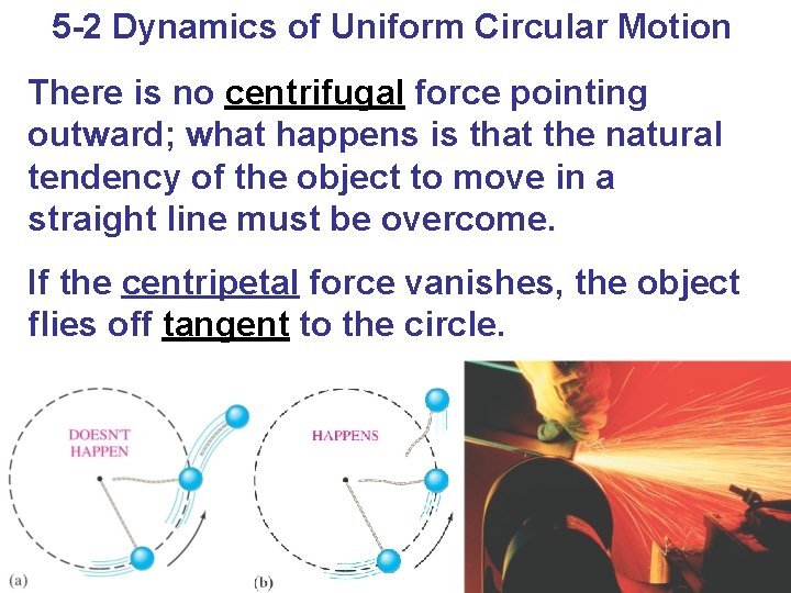 5 -2 Dynamics of Uniform Circular Motion There is no centrifugal force pointing outward;