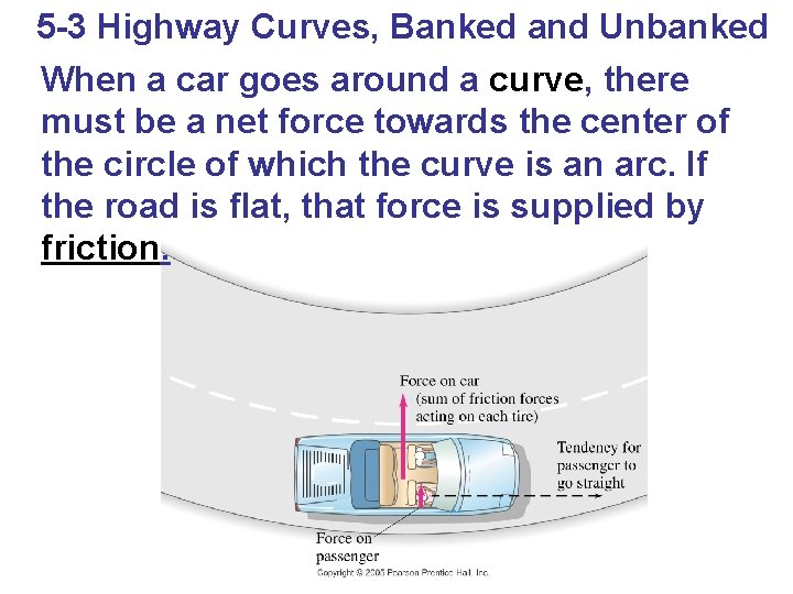 5 -3 Highway Curves, Banked and Unbanked When a car goes around a curve,