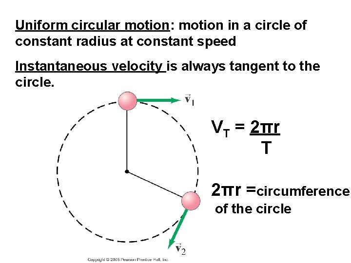 Uniform circular motion: motion in a circle of constant radius at constant speed Instantaneous