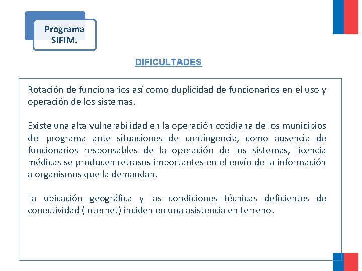 Programa SIFIM. DIFICULTADES Rotación de funcionarios así como duplicidad de funcionarios en el uso