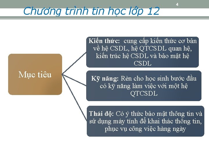 Chương trình tin học lớp 12 4 Kiến thức: cung cấp kiến thức cơ
