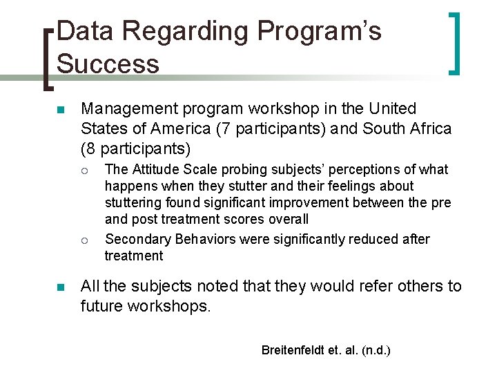 Data Regarding Program’s Success n Management program workshop in the United States of America