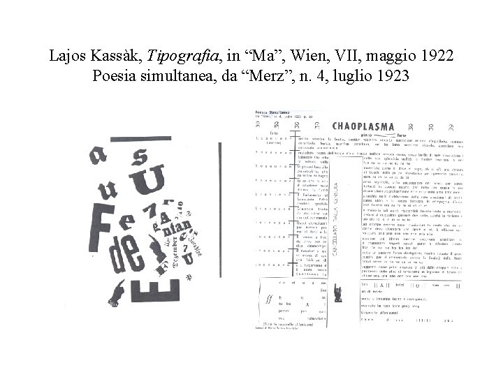 Lajos Kassàk, Tipografia, in “Ma”, Wien, VII, maggio 1922 Poesia simultanea, da “Merz”, n.