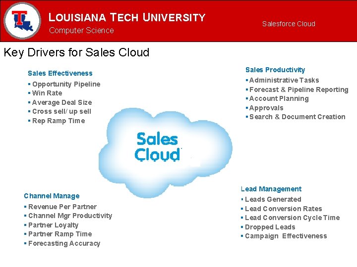 LOUISIANA TECH UNIVERSITY MECHANICAL ENGINEERING PROGRAM Computer Science Salesforce Cloud Key Drivers for Sales