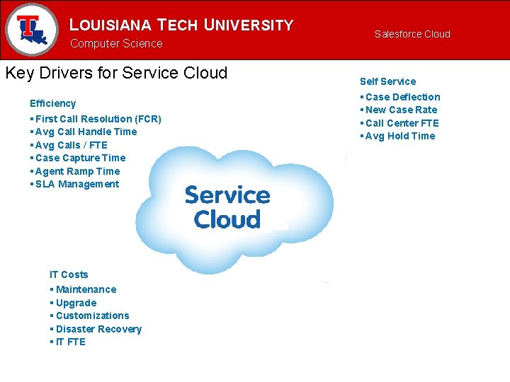 LOUISIANA TECH UNIVERSITY MECHANICAL ENGINEERING PROGRAM Computer Science Key Drivers for Service Cloud Efficiency