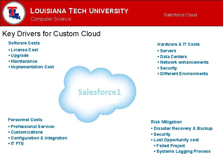 LOUISIANA TECH UNIVERSITY MECHANICAL ENGINEERING PROGRAM Computer Science Salesforce Cloud Key Drivers for Custom