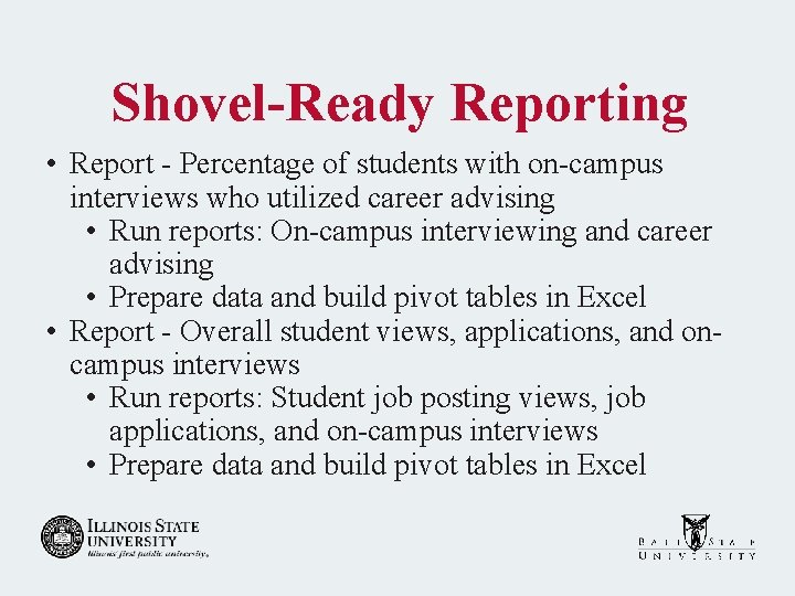 Shovel-Ready Reporting • Report - Percentage of students with on-campus interviews who utilized career