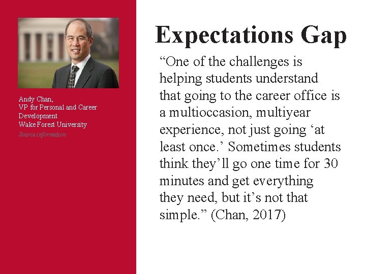 Expectations Gap Andy Chan, VP for Personal and Career Development Wake Forest University Source