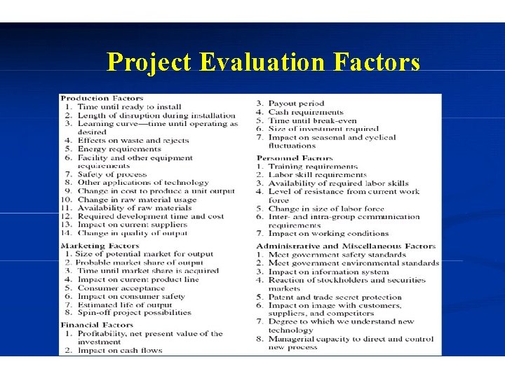 Project Evaluation Factors 