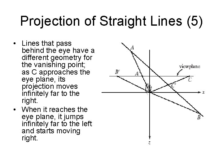Projection of Straight Lines (5) • Lines that pass behind the eye have a