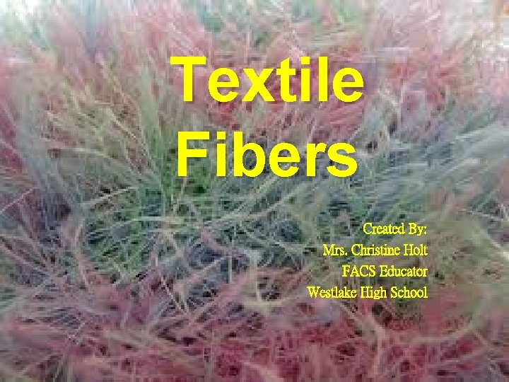 Textile Fibers Created By: Mrs. Christine Holt FACS Educator Westlake High School 