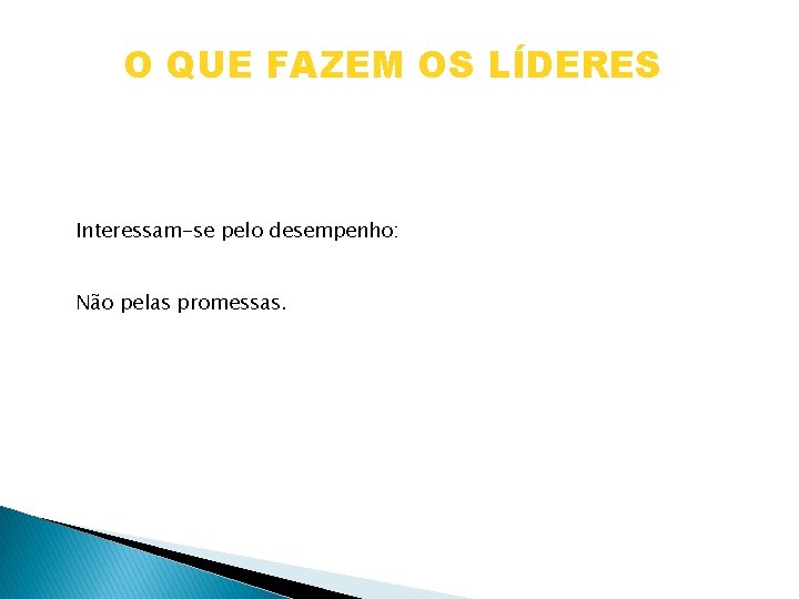 O QUE FAZEM OS LÍDERES Interessam-se pelo desempenho: Não pelas promessas. 